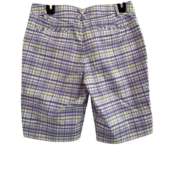 Puma Men Plaid Golf Shorts Purple & Green Polyester Blend Size 8 - Picture 2 of 8